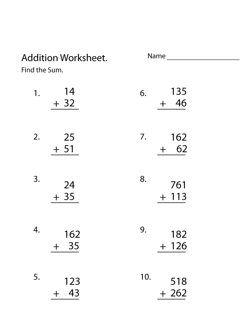 Math Worksheets to Print Addition