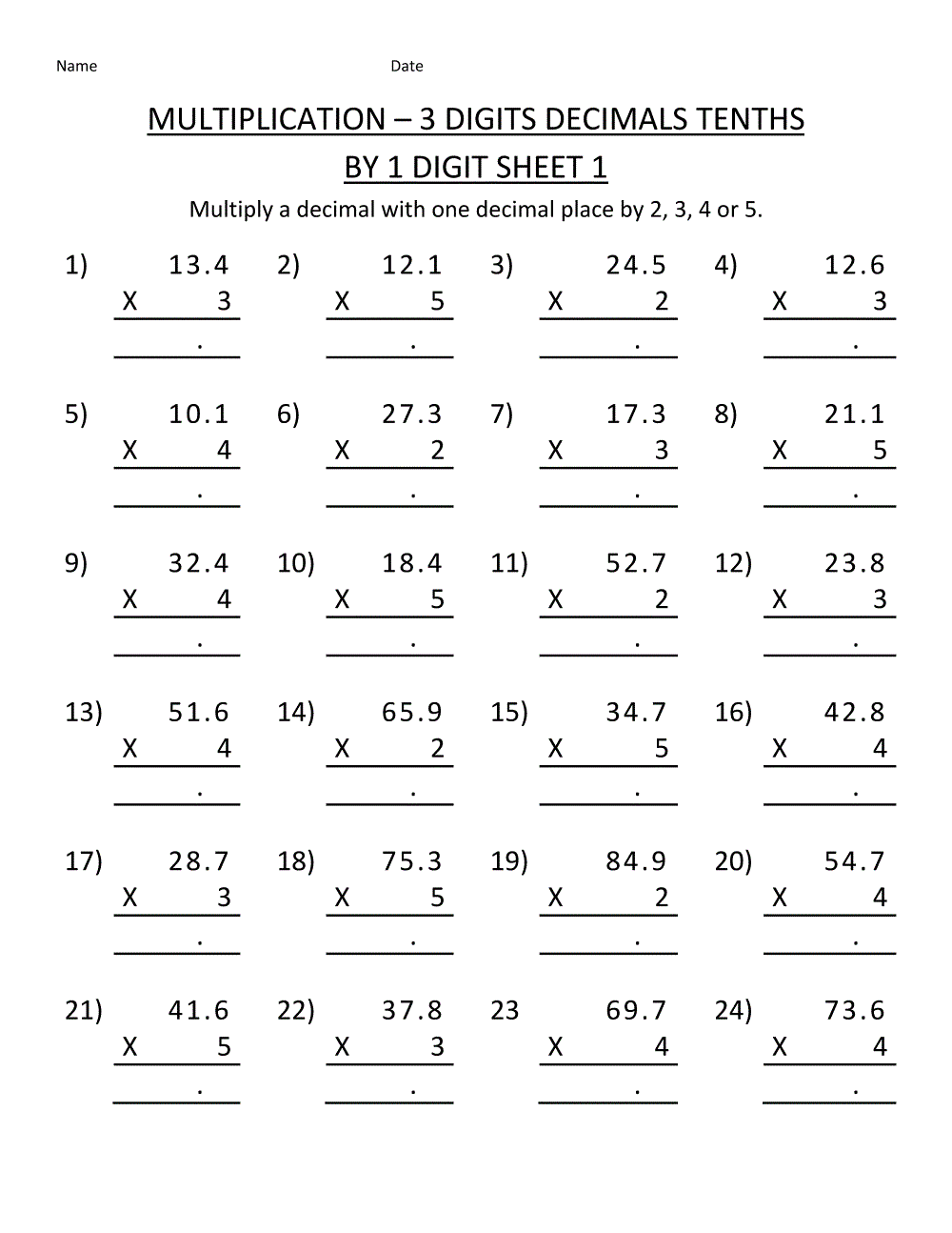Printable Multiplication Worksheets 5th Grade