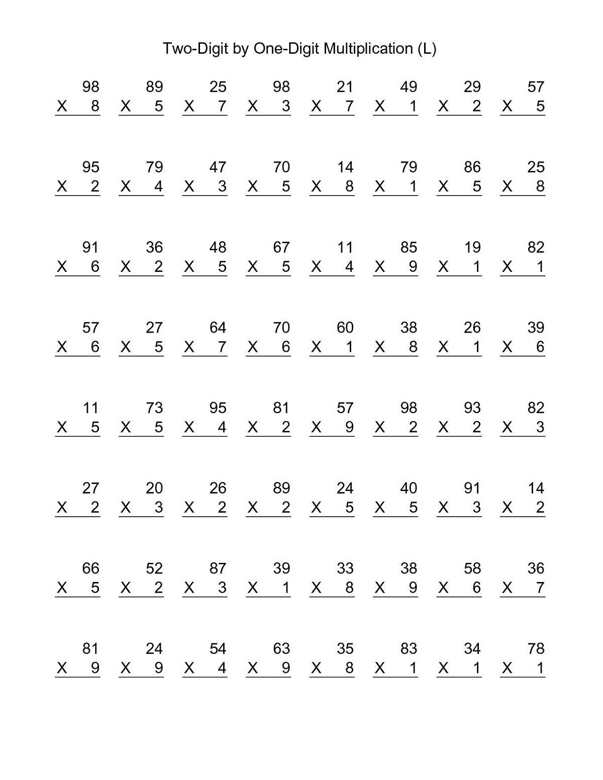 Printable Multiplication Worksheets 6th Grade