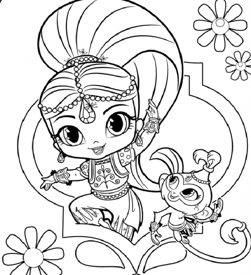shimmer and shine coloring pages shimmer and cat