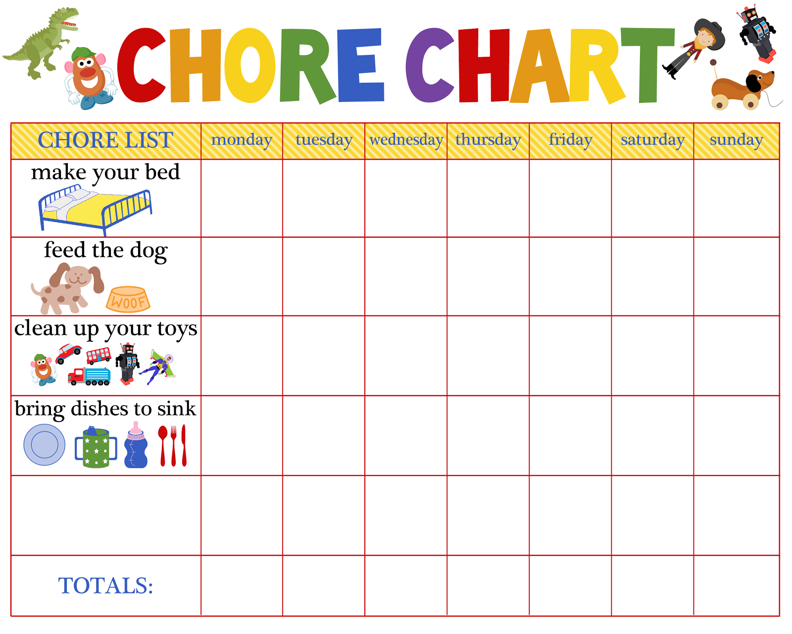 reward chart for 5 year old daily activities