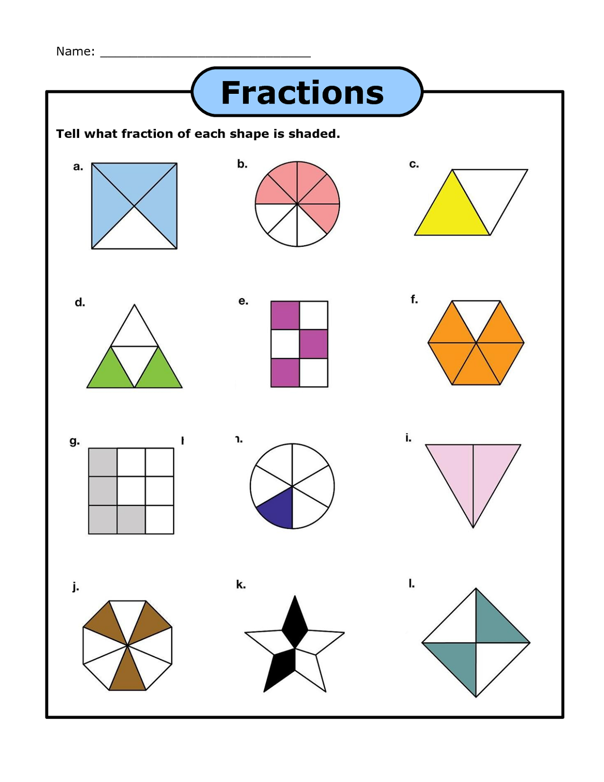 Fractions worksheets shape shaded