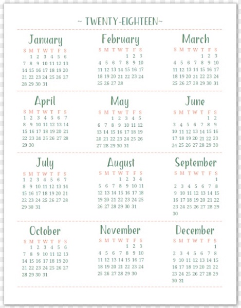 2018 Blank Yearly Calendar Template