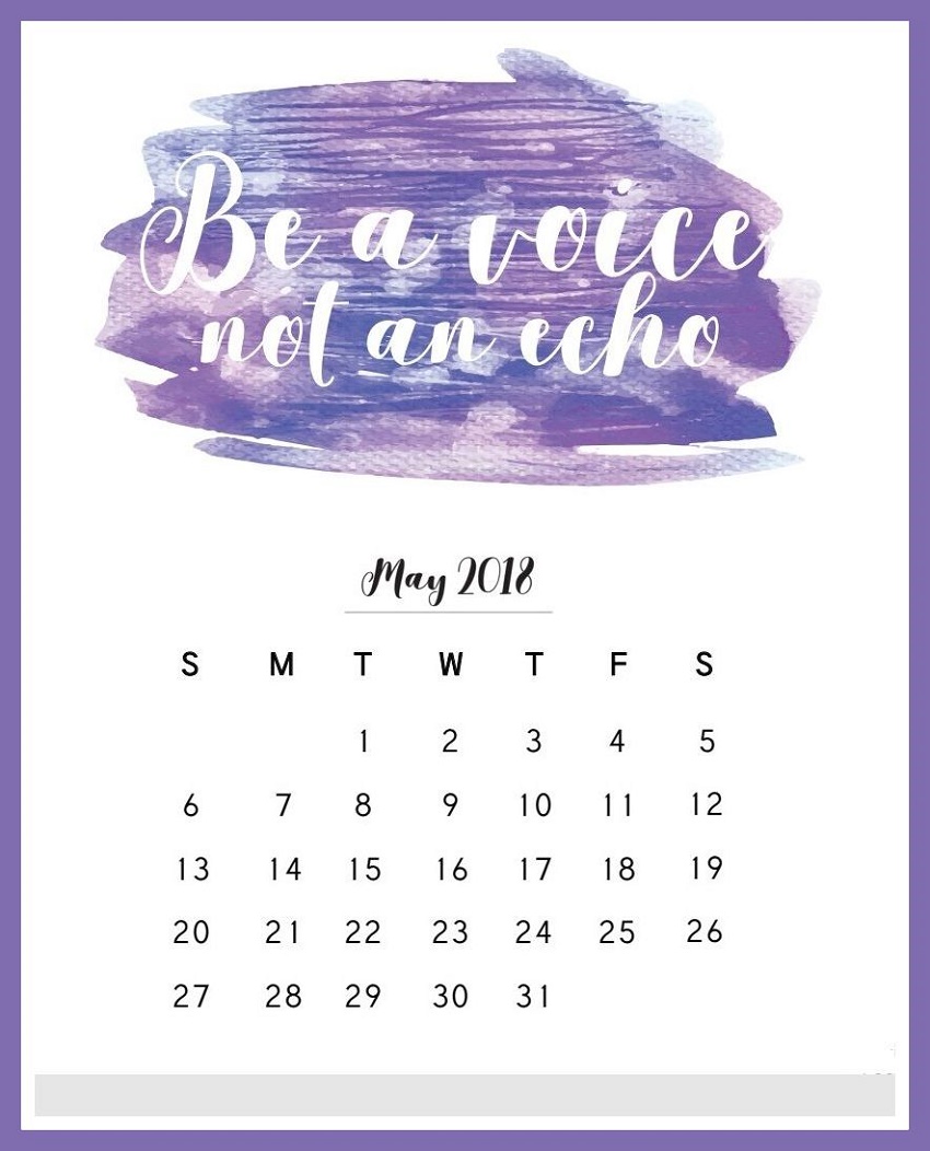 2018 Calendar Fillable May With Quotes