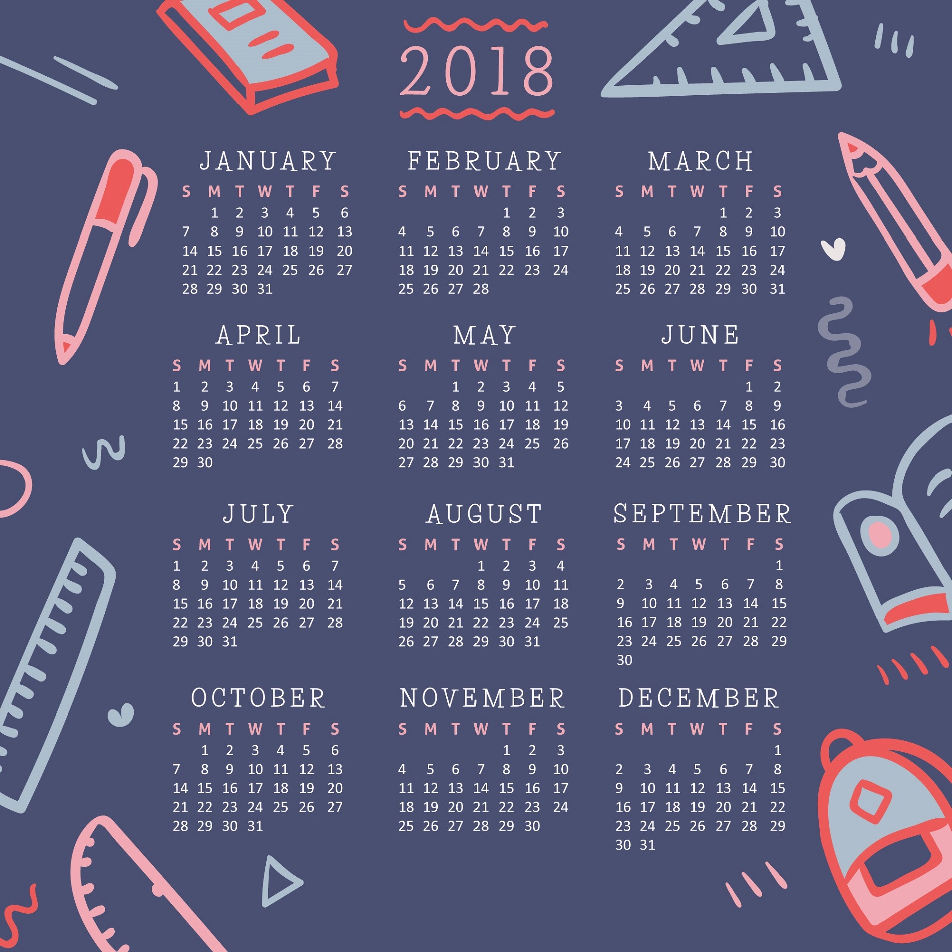 2018 Calendar Pdf Download School