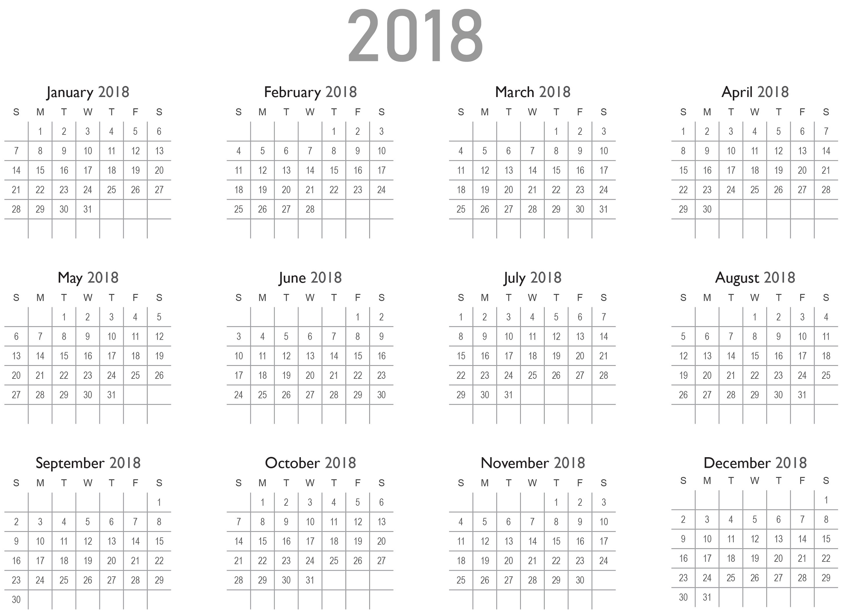 2018 Calendar Pdf Editable