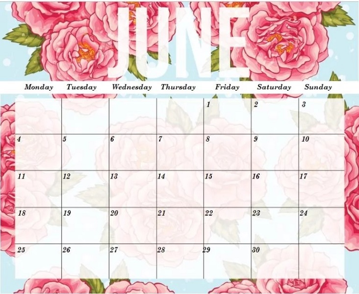 2018 Calendar Pdf Free Download June Floral