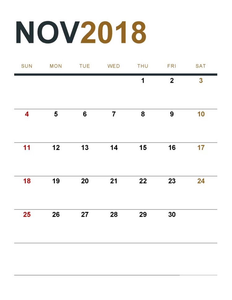 2018 Calendar Pdf Free Download November Portrait
