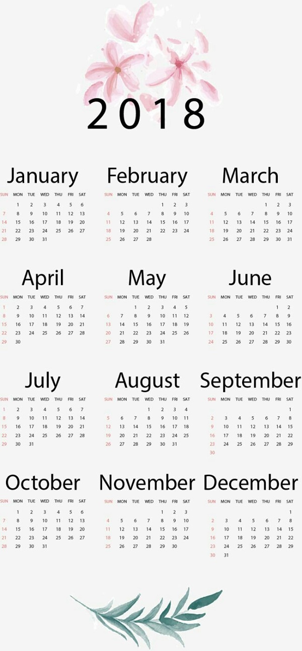 2018 Calendar Pdf Free Download Yearly