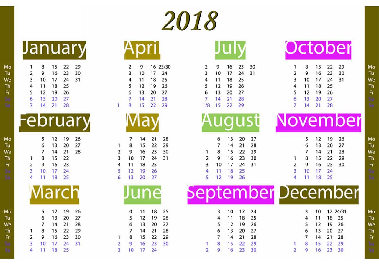 2018 Calendar Pdf Free