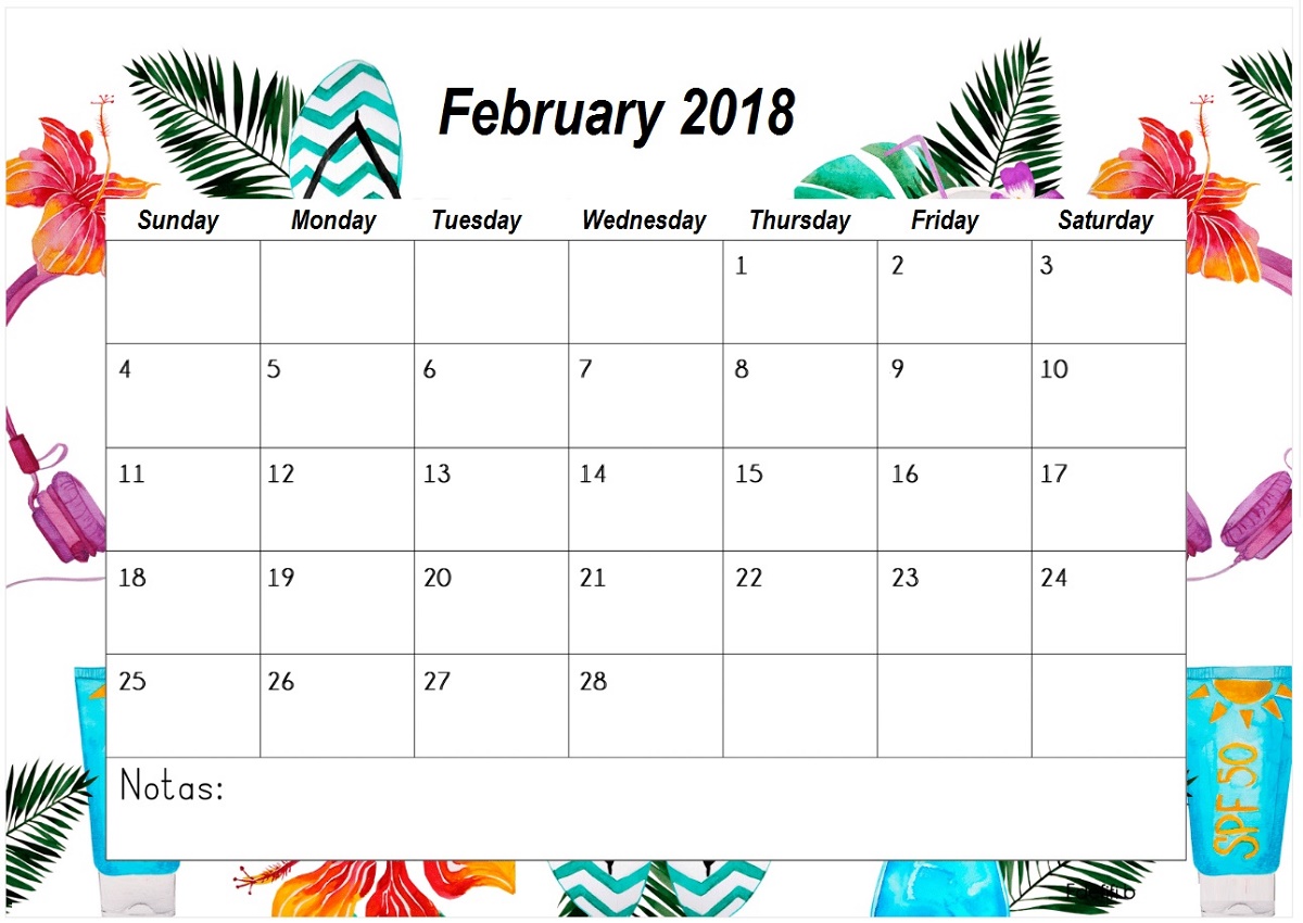 2018 Calendar Planner Printable February