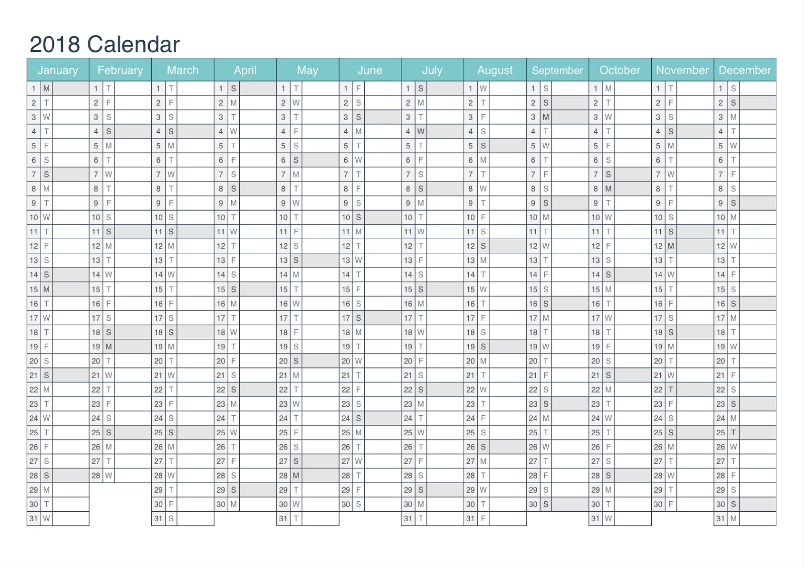 2018 Calendar Planner Printable Yearly
