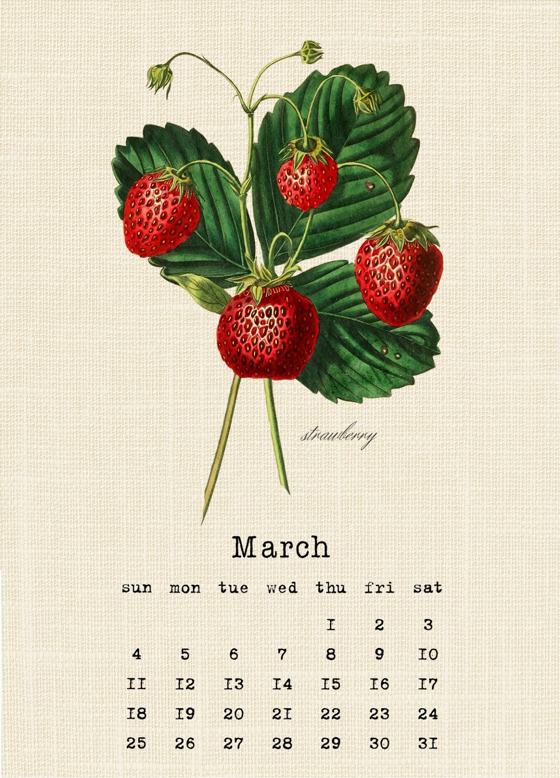 2018 Calendar Print Out Botanical Fruit