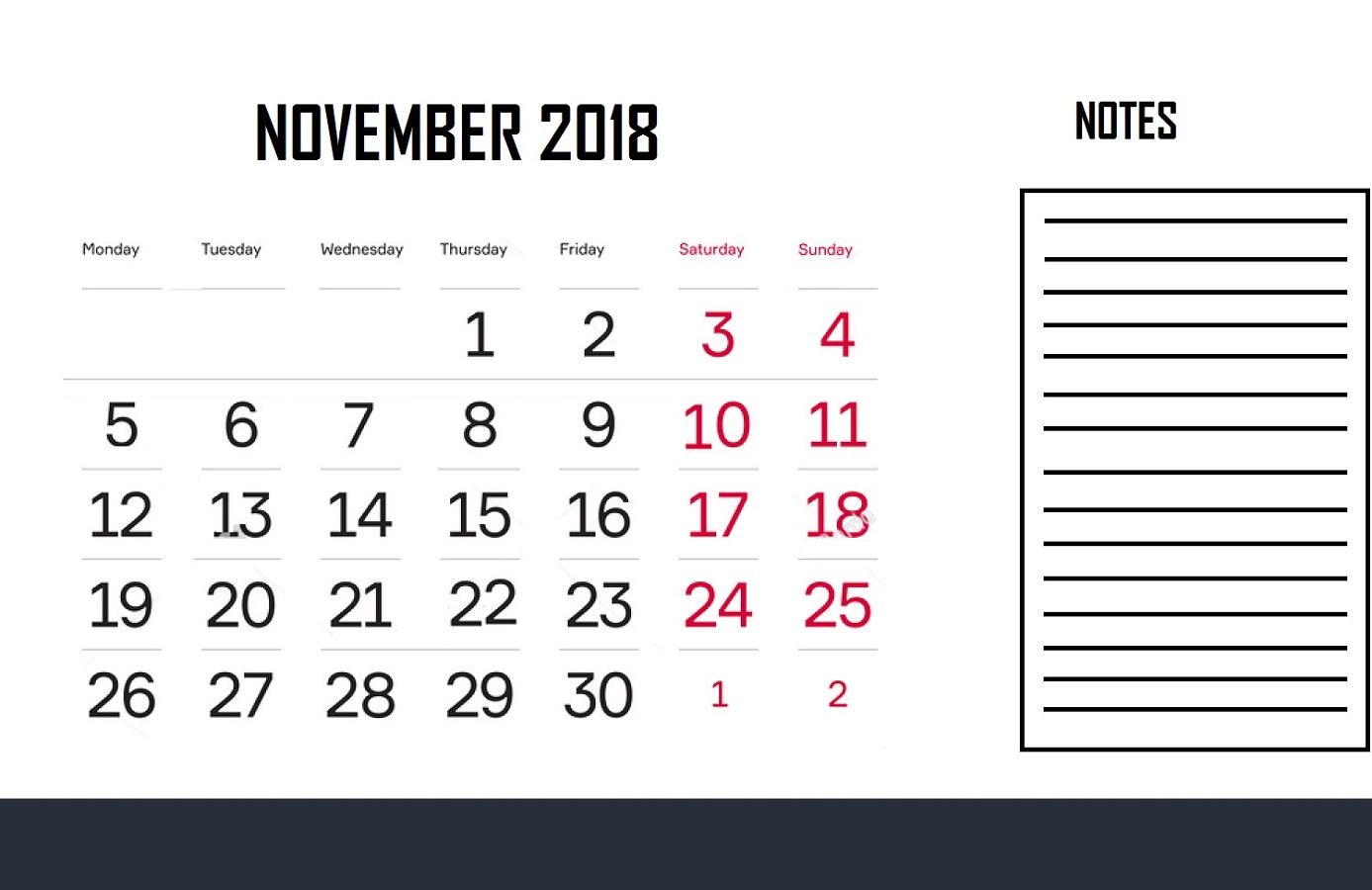 2018 Calendar Print Out November