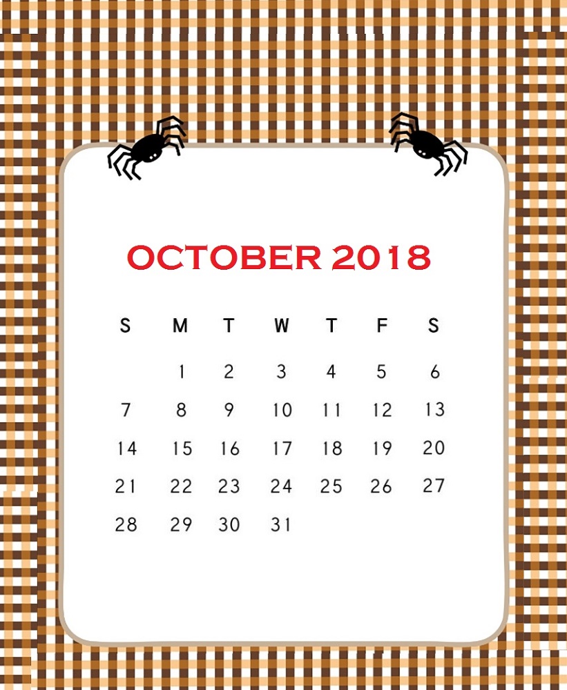 2018 Calendar Print Out October