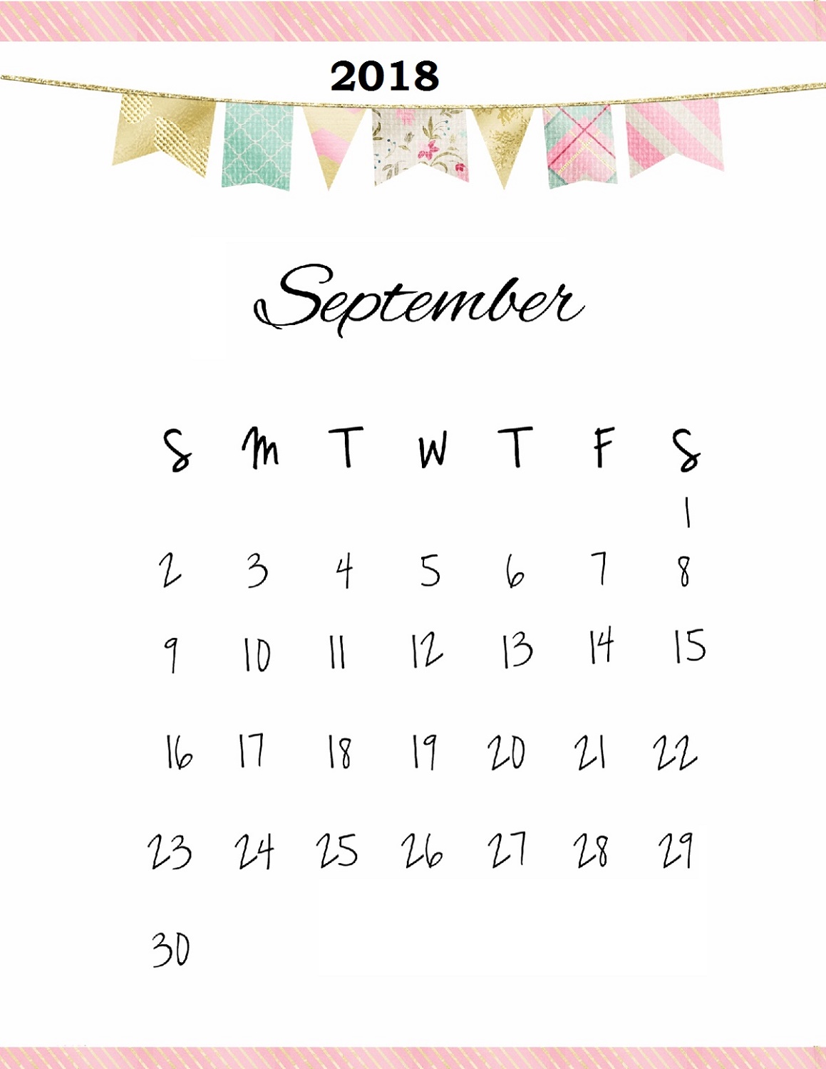 2018 Calendar Print Out September