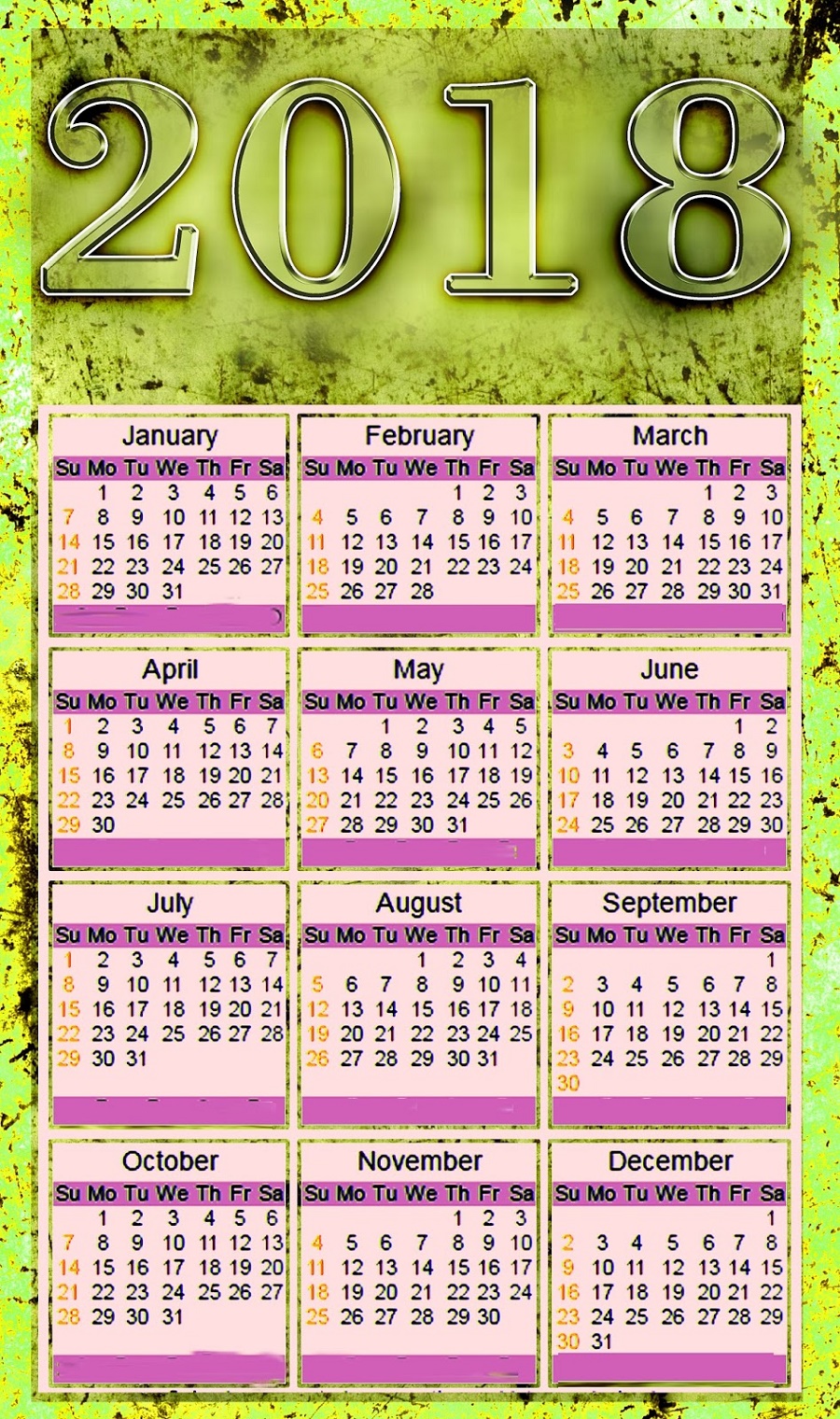 2018 Calendar Printable One Page Full