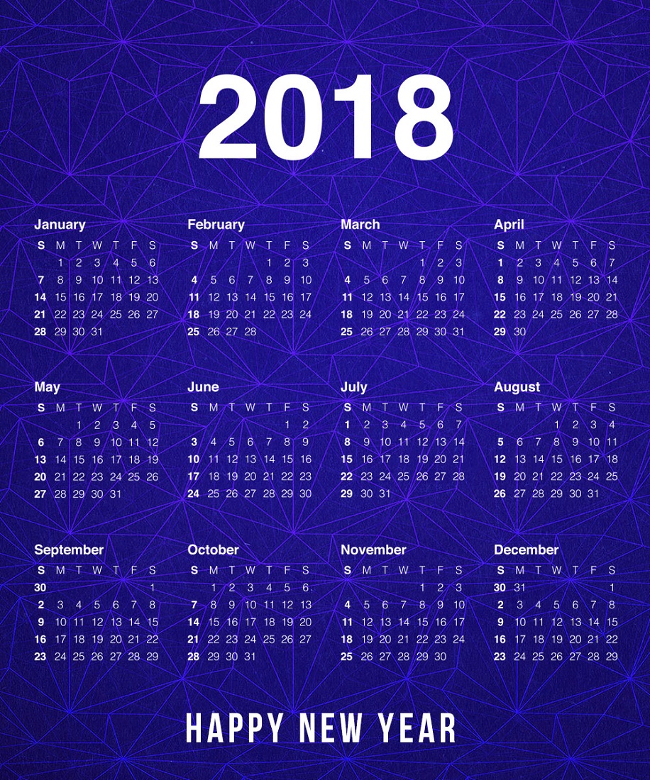 2018 Calendar Printable One Page New Year