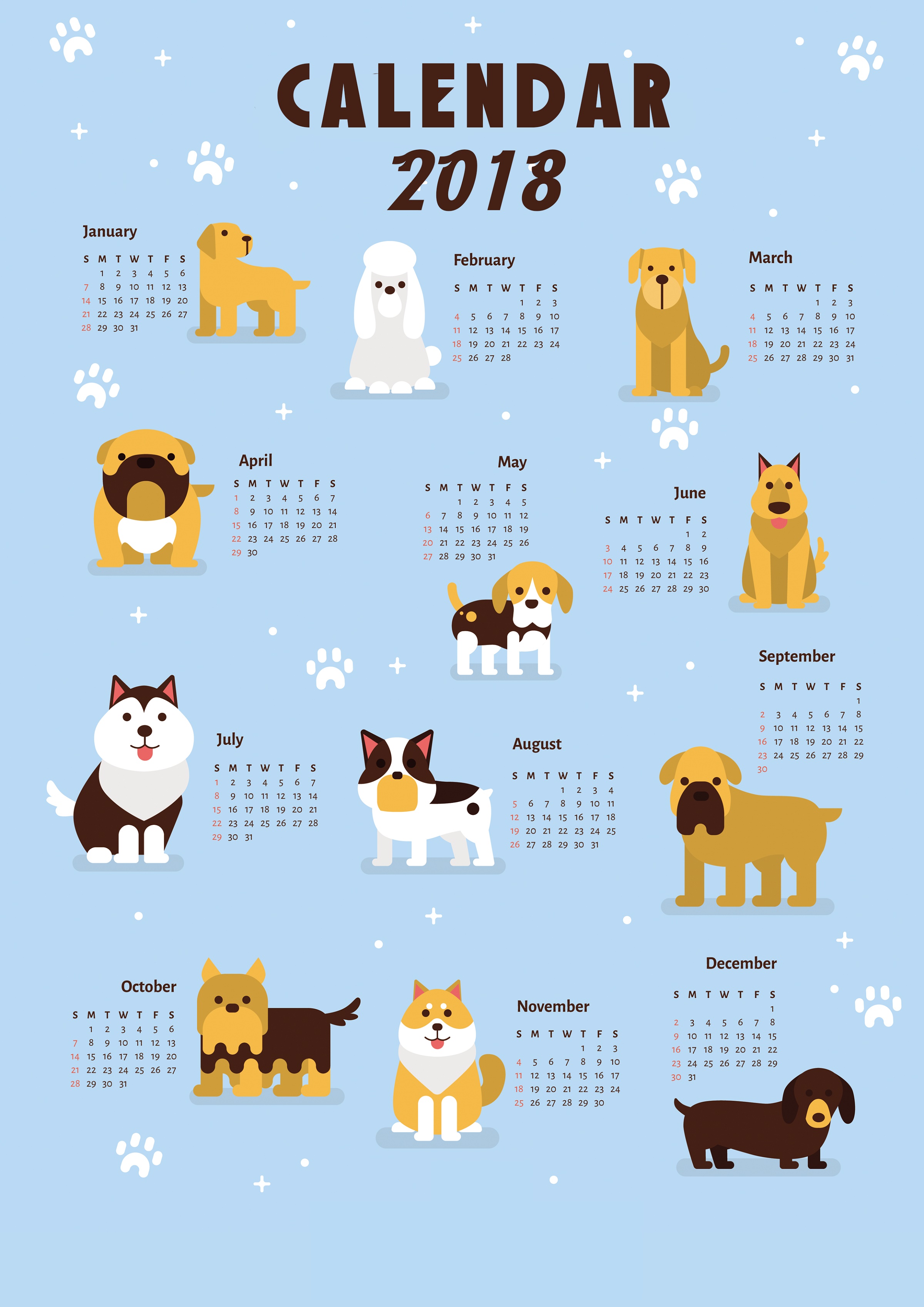 2018 Calendar Template For Kids