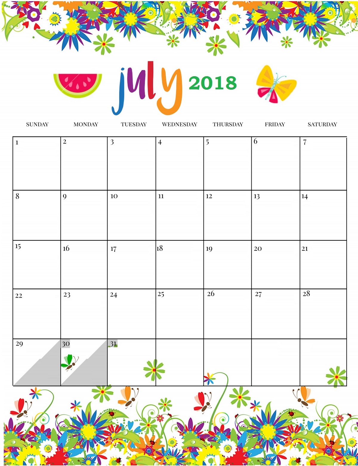 2018 Calendar Template Pdf July