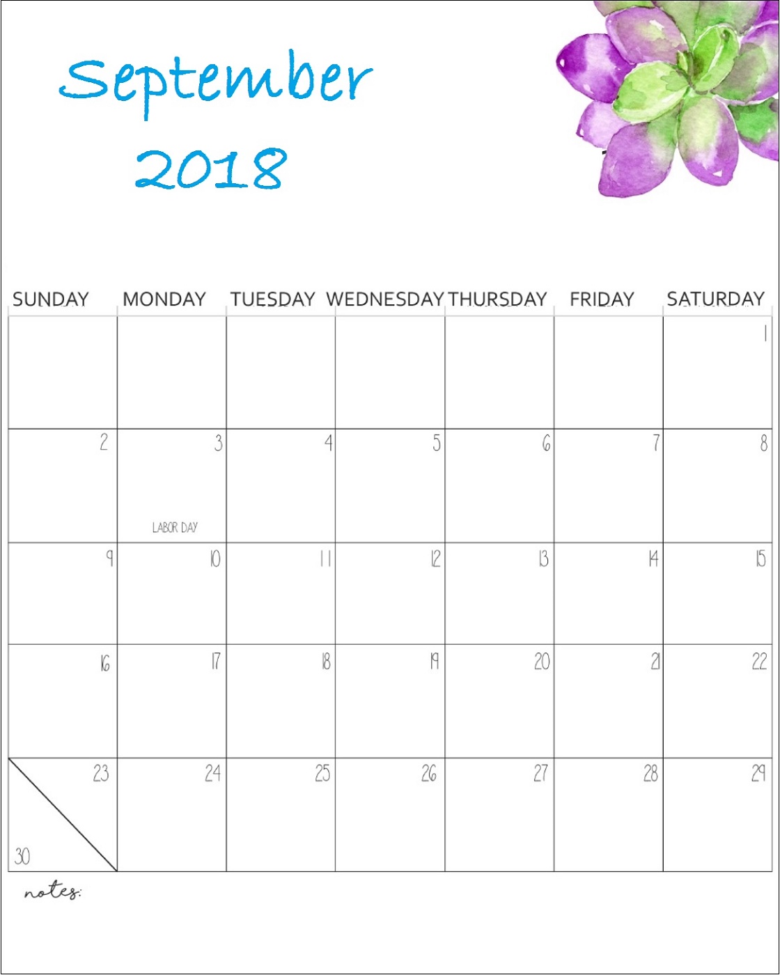 2018 Calendar Template Pdf September