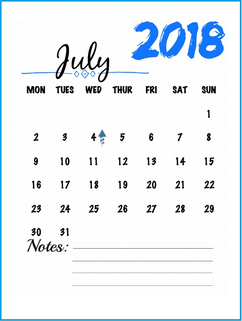 2018 Calendar Template Word With Notes