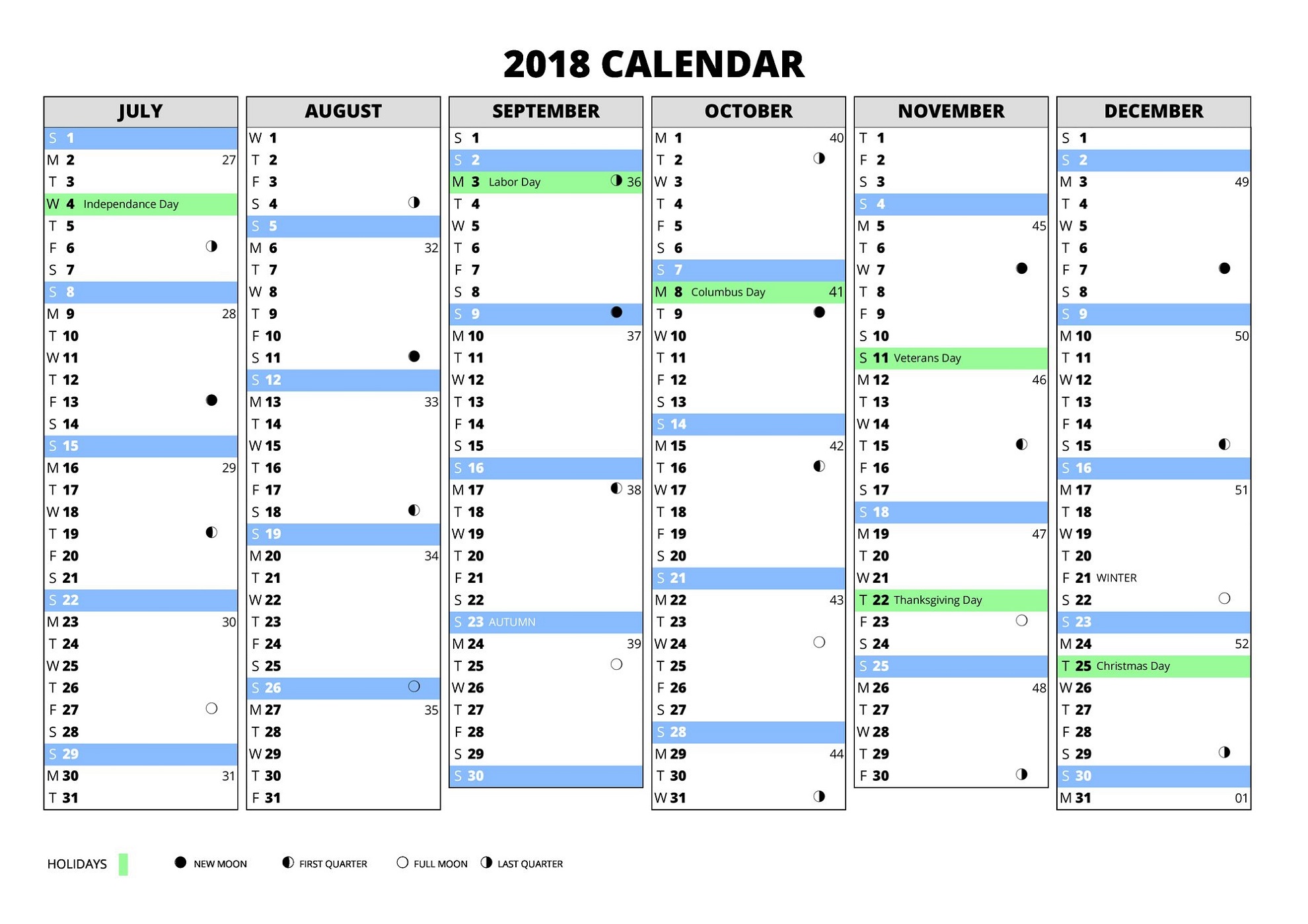 2018 Calendar With Week Numbers Excel Free