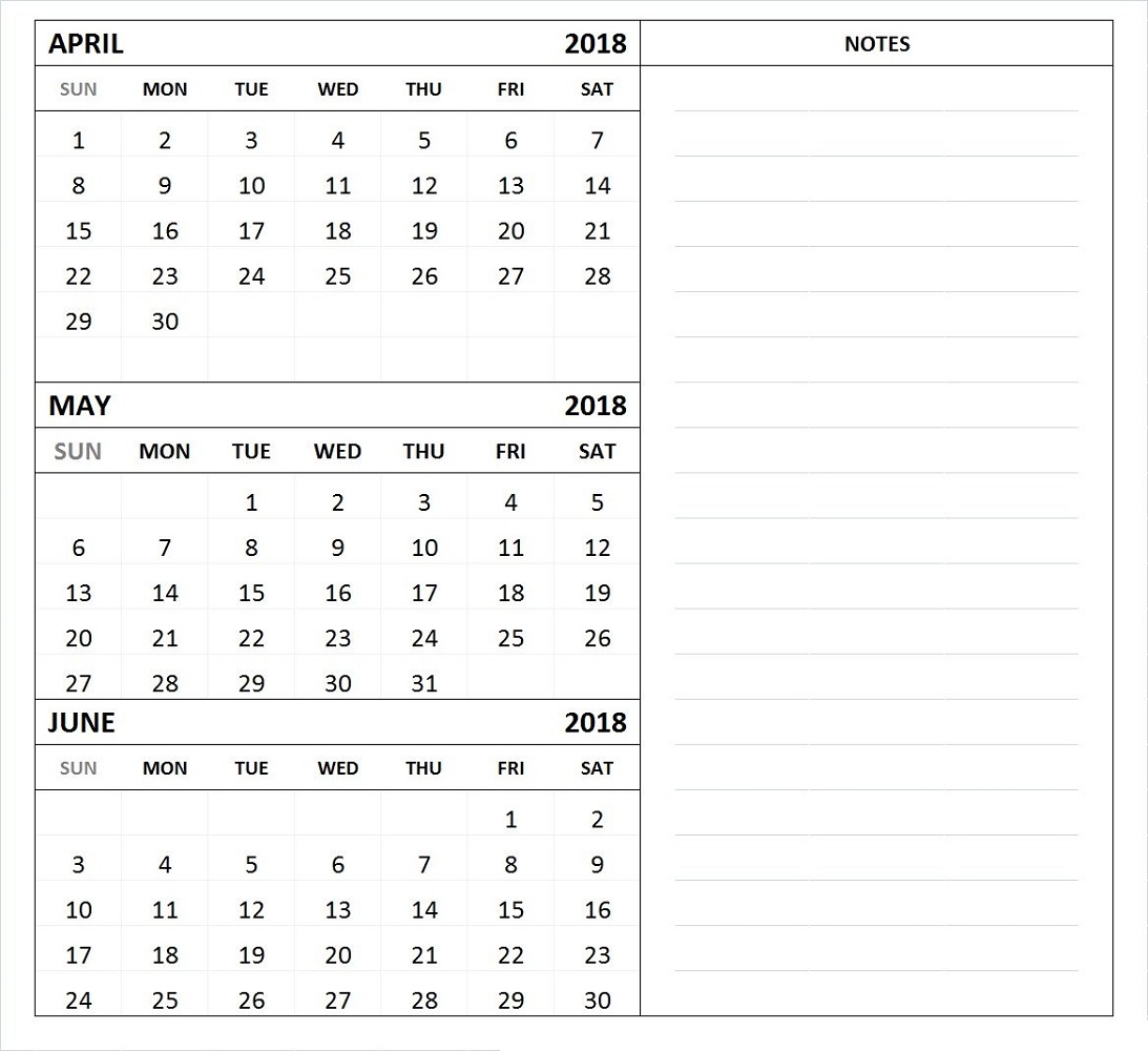 3 Months Calendar 2018 Printable Free