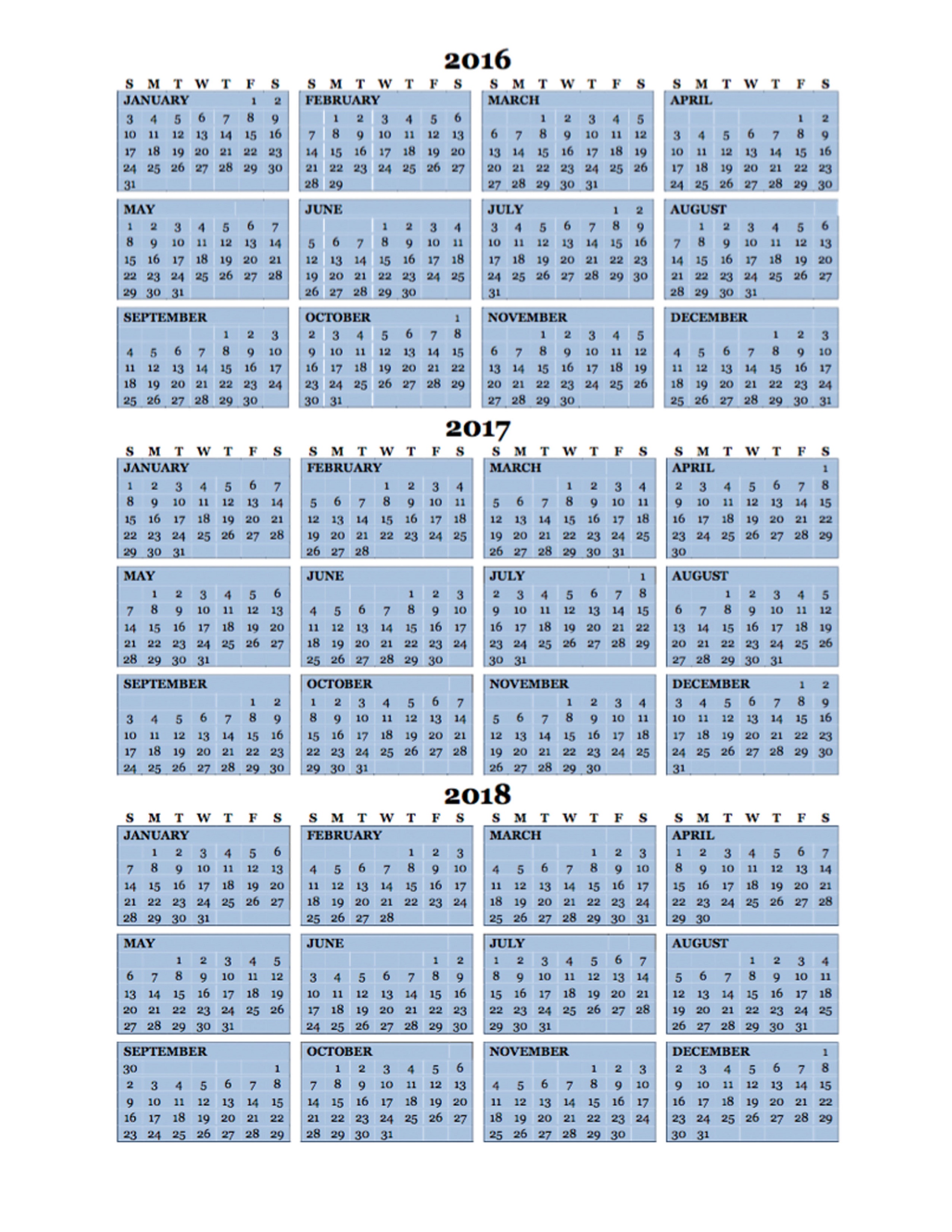 3 Years Calendar Printable Planner