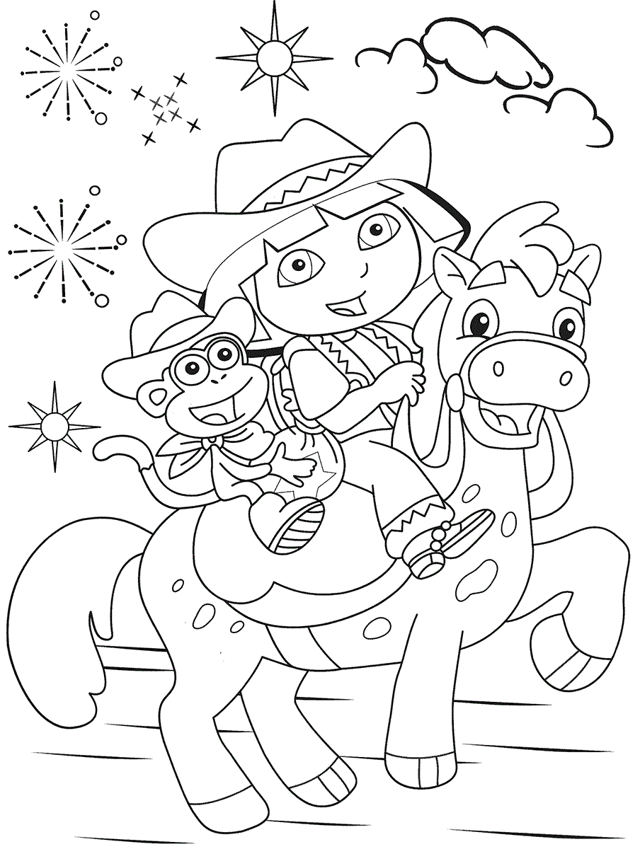 dora coloring pages riding horse