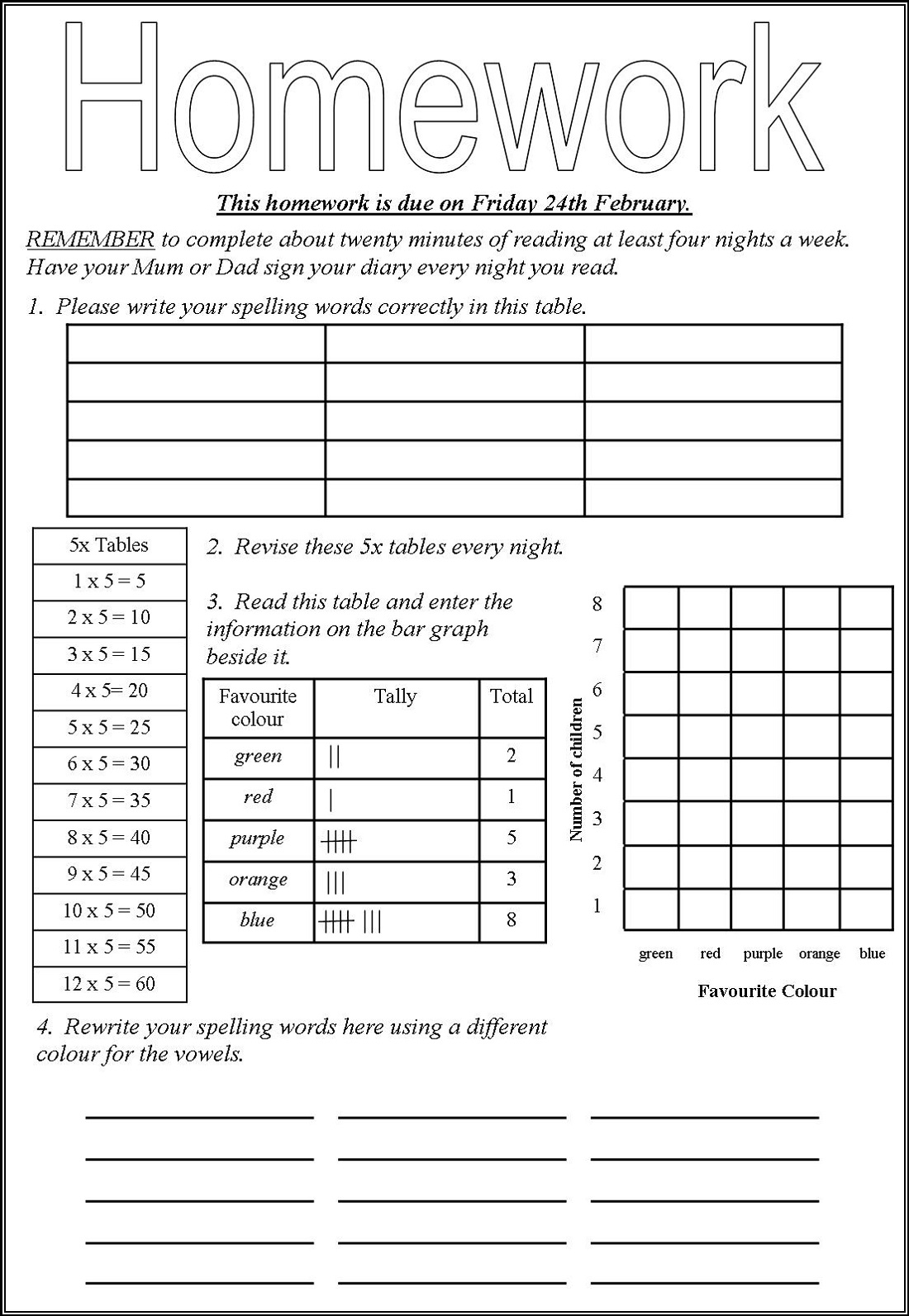 print homework sheets 1