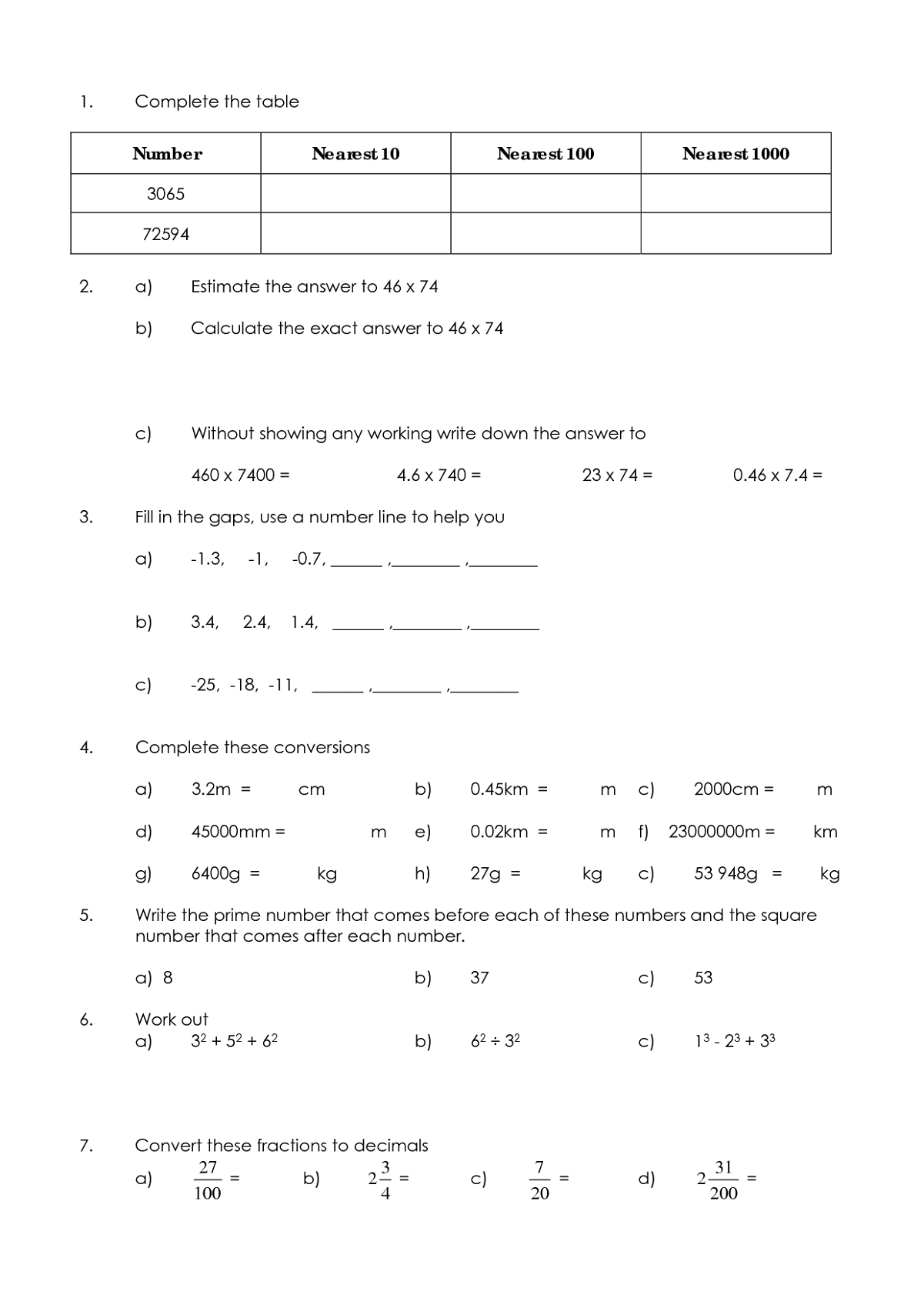year 6 maths worksheets 1