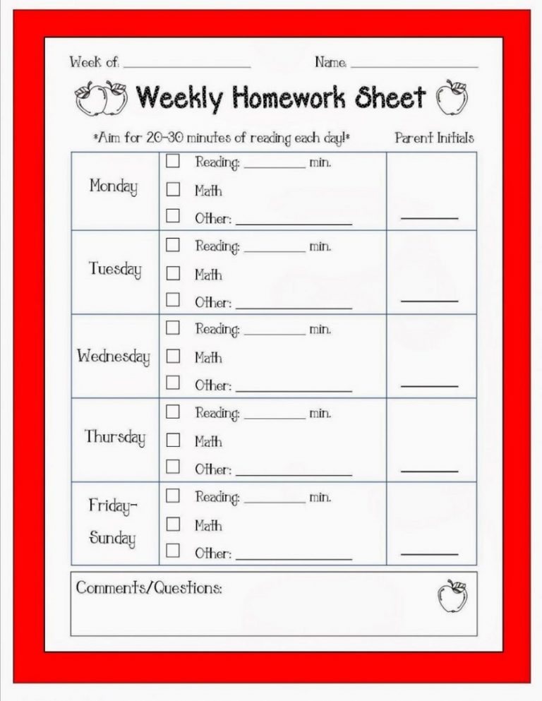 pre primary homework sheets