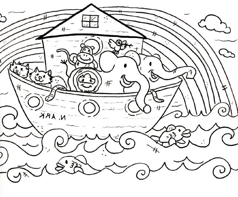 Noah The Ark And Rainbow Coloring Coloring Pages